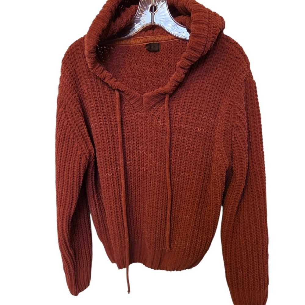 POL Women Rust Orange Chenille Chunky Knit Hoodie Sweater Size S
